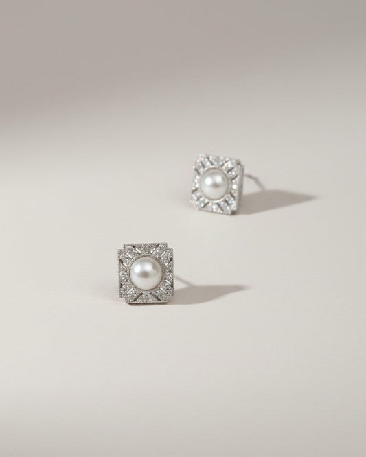 Sparkling Block Freshwater Pearls Stud Earrings