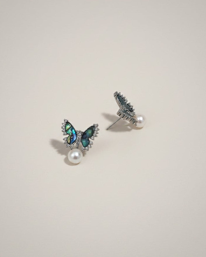Abalone Aurora Butterfly Freshwater Pearls Stud Earrings