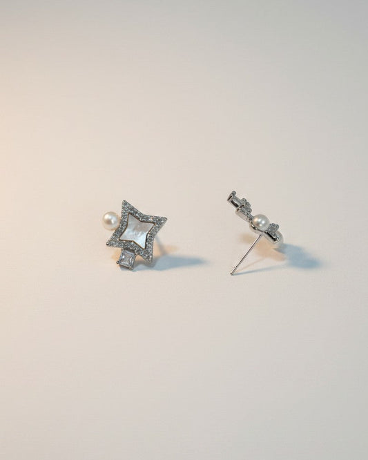 Starry Moonstone Freshwater Pearls Stud Earrings