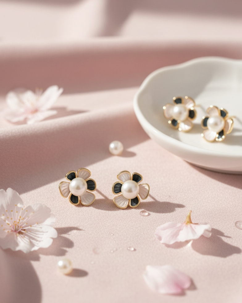 White Teal Flower Earrings