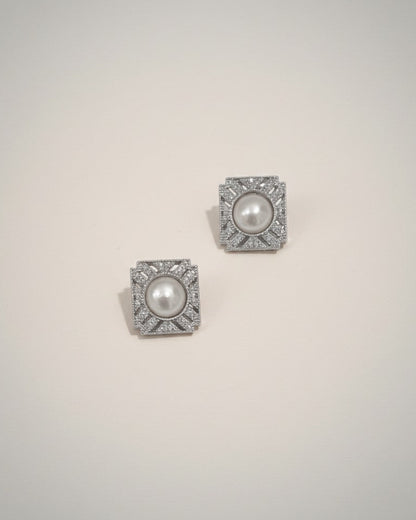 Sparkling Block Freshwater Pearls Stud Earrings