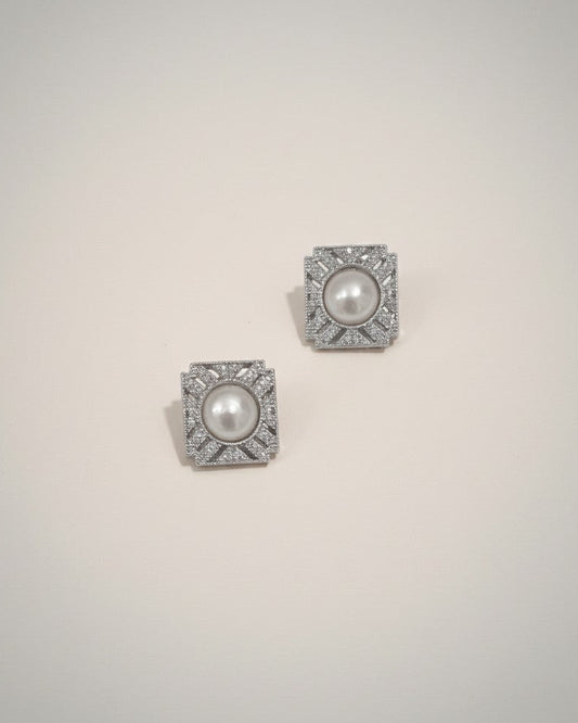 Sparkling Block Freshwater Pearls Stud Earrings