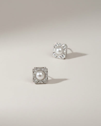Sparkling Block Freshwater Pearls Stud Earrings