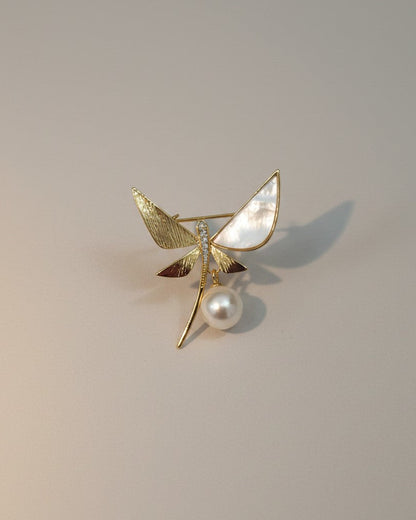 Golden Dragonfly Moonstone Freshwater Pearls Brooch & Pendant 2-in-1