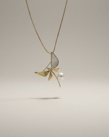 Golden Dragonfly Moonstone Freshwater Pearls Brooch & Pendant 2-in-1