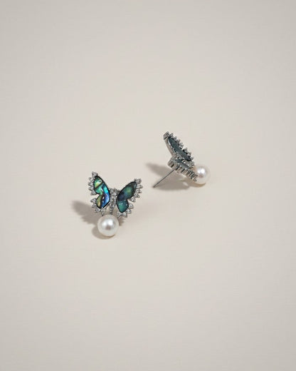 Abalone Aurora Butterfly Freshwater Pearls Stud Earrings