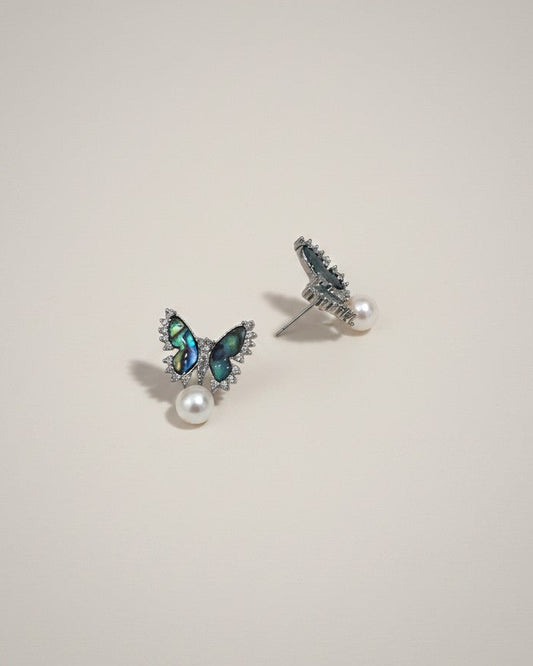Abalone Aurora Butterfly Freshwater Pearls Stud Earrings