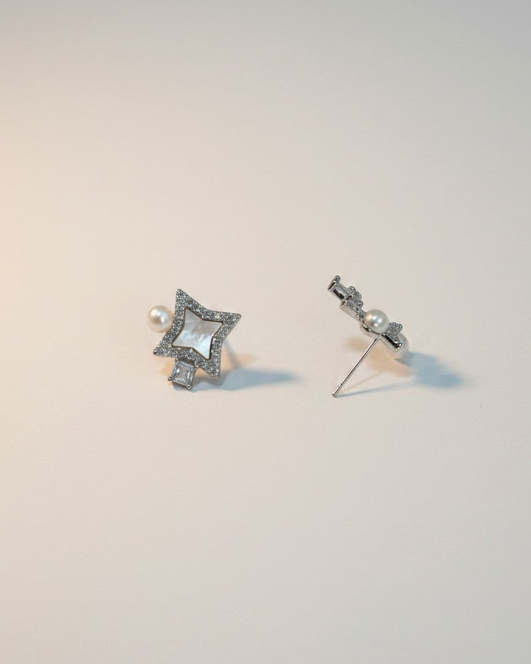 Starry Moonstone Freshwater Pearls Stud Earrings