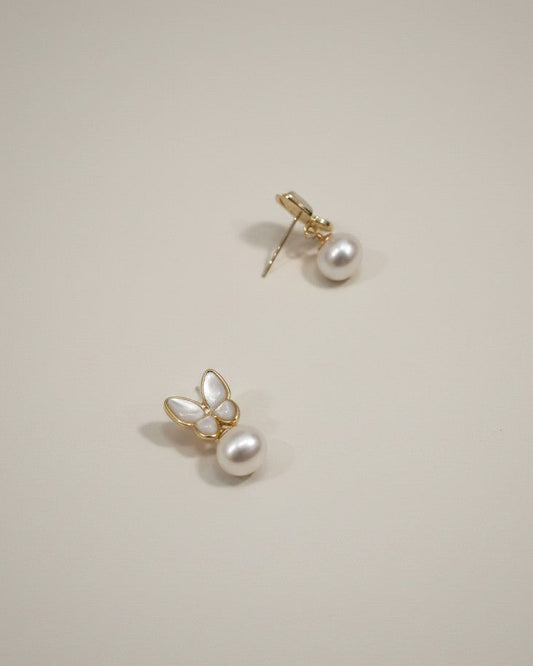 Moonstone Butterfly Freshwater Pearls Stud Earrings